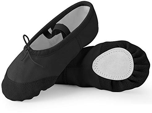 Soudittur Girls Ballet Shoes Black Canvas Split Sole Dance Slippers Yoga Flats Gymnastic Shoes for Children/Kids/Women/Adults/Boys/Toddler (4.5 UK Adult)