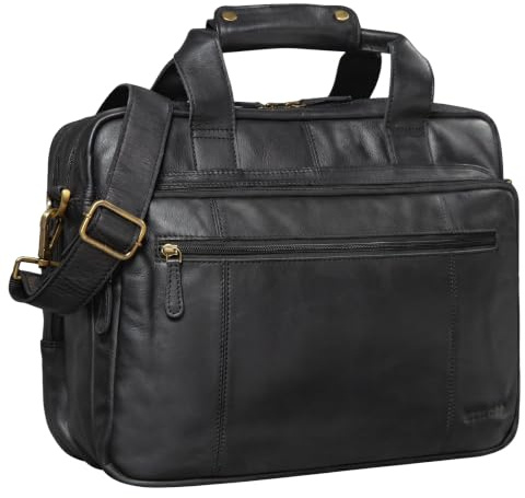 STILORD Experience vintage lärarväska läder stor för herrar och damer XL aktentaske affärsaxel- eller crossbodyväska för laptop trolleykompatibel Farbe:Svart