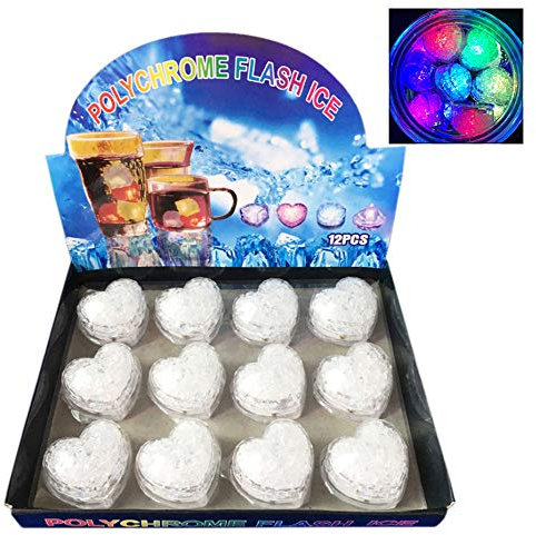 LHKJ Cubitos de Hielo con Luz, Forma de Corazón de Amor Hielo Luminoso, Luz del Sensor de Líquido, Luz Brillante para Bar, Club, Boda, Fiesta, Champán (12 Piezas)
