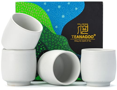 TEANAGOO Taza de Té China Para W08,5.8 oz,Ruware,blanco marfil,4 pzs/Caja,TC07,Tazas de Té Chinas,taza de té japonesa,tazas de té verde,Tazas de Té Asiáticas Sin Asas
