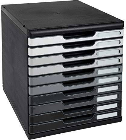 Exacompta - Ref 302794D - MODULO A4 - Lådhurts med 10 stängda lådor för A4+ dokument - Utvändiga mått: Djup 35 x Bredd 28,8 x Höjd 32 cm - Svart/grå nyans