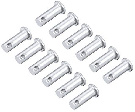 sourcing map 12 Stück Steckbolzen Gabelbolzen Einloch Flachkopf Rundbolzen, 8mm X 20mm Splintstift Verzinkung Massiver Stahl Lochbolzen