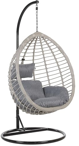 Moderner Hängekorbsessel Rattan mit schwarzem Gestell inkl. Kissen Grau Tollo