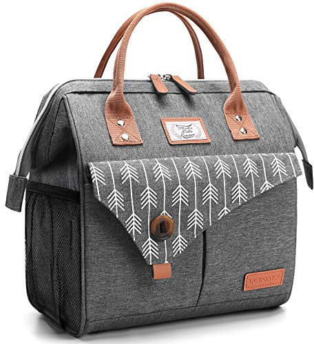 Lekesky Bolsa Termica Porta Alimentos Impermeable – Lonchera para Mujer con Gran Capacidad, Ideal para Trabajo, 11L, Gris