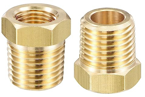 sourcing map Brass Pipe Fitting Reducer Adapter 1/4 BSPT Male x 1/8 NPT Female for Water Oil Air Pressure Gauge Temp Sensor, 2pcs