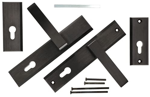 KOTARBAU® Manija de Puerta 90 mm con Roseta- en una Placa Larga Negra con Inserto de Cilindro Conjunto Universal Moderna