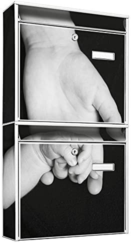 banjado Briefkastenanlage 2 Fach - 2 Briefkästen 36x64x10cm groß - Doppelbriefkasten Set - Namensschild, 2 Schlüssel, Montagematerial - Stahl verzinkt weiß - Motiv Hands