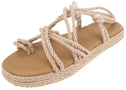 Sandalen Schuhe Frauen Böhmische Flache Leinen Seil Plattform Weibliche Open Toe Slip-On Schuhe
