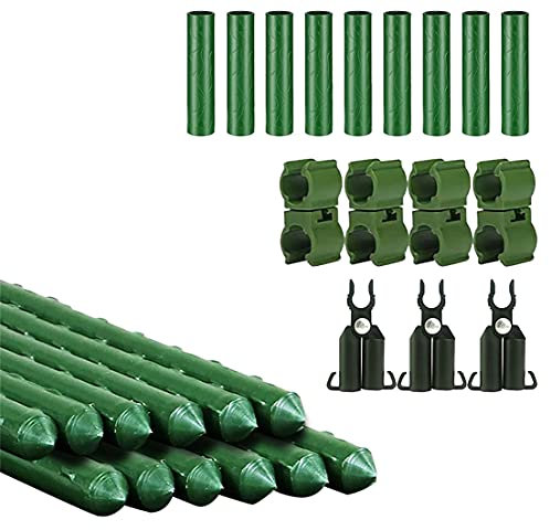 Pflanzenstäbe Robust Gartenpfähle Rankhilfe Stahl Tomatensticks mit Geradem Verbindungsrohr Pfähle Schnallen und A Type Connector für Kletterpflanzensträucher 60cm 12 Stück