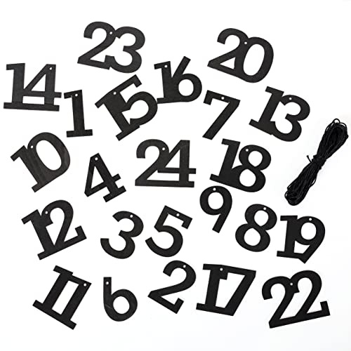 Papierdrachen 24 Adventskalender Holzzahlen mit Baumwollschnur - Schwarz - elegante Deko für deinen Weihnachtskalender 2025 - für Kinder & Erwachsene
