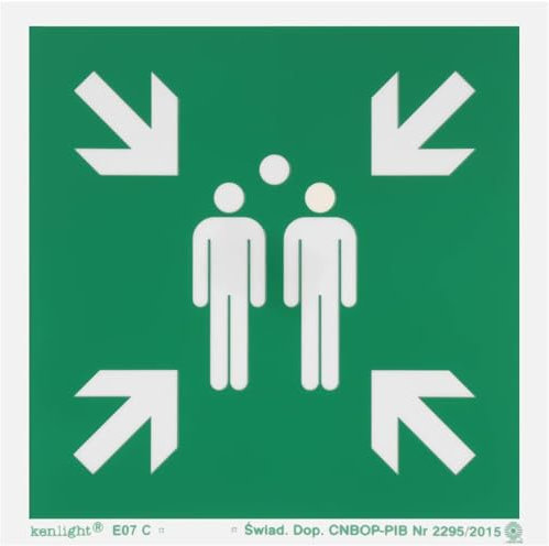 notlok Safety Work - Sammelplatz Schild [ 15 x 15 cm ] | Hinweisschild aus PVC-Nachleuchtplatte | Sammelstelle Schild | Ausgang - sicherer Sammelplatz | Sammelpunkt - Notausgangsschild