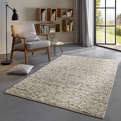 Taracarpet Skandi Landhaus Teppich Hand-Web-Teppich aus hochwertiger Schurwolle 2700 Gramm/qm beidseitig legbar echte Handarbeit Braun Beige Meliert 070x140 cm