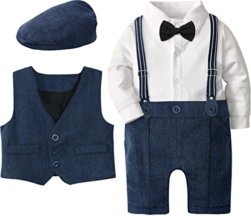 mintgreen Baby Boy Romper Suits Infant Gentleman Christmas Jumpsuit Bow Tie Waistcoat Outfits 3-18 Months