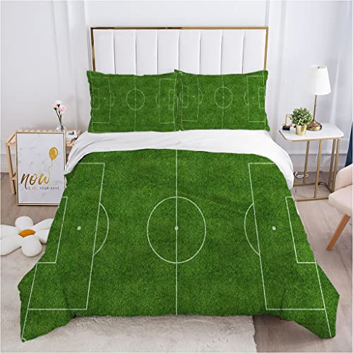 Funda Nordica Cama 105-200x200 cm Campo de FúTbol Verde Juego de Ropa de Cama de Matrimonio Microfibra para Niños Adultos - 1 Funda Nórdica + 2 Funda De Almohada 50x75 cm
