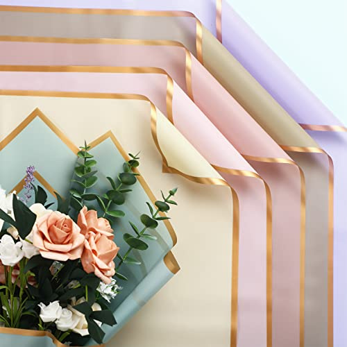 100 hojas de papel de regalo con borde dorado, impermeable, para envolver ramos de flores, papel floral para ramos de flores, manualidades, embalaje, envoltura de ramos, 10 colores (colores vivos)