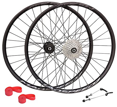 Madspeed7 QR 26 (ETRTO 559x20) MTB Mountain Bike Disc Wheel Set + 9 Speed Cassette (11-32t) - Taiwan Sealed Bearings (6 Bolt) Disc Brake Hubs (Very smooth hubs)
