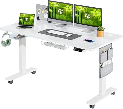 MAIDeSITe Höhenverstellbarer Schreibtisch (140 x 70 cm) Einfache Montage Computertisch Höhenverstellbar Elektrisch mit 4 Memory-Steuerung und Memoboard und 360°Rollen Schreibtisch SN1
