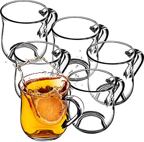 KADAX Vasos con asa para té y café, vasos de té de vidrio grueso, tazas de cristal para bebidas frías y calientes, juego de vasos para té, café, agua (Abia 320 ml/juego de 6)
