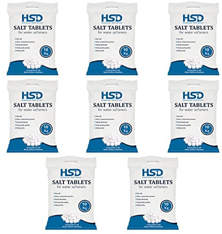 HSD Water Softener Tablets Removes Odors, Limescale & Residue, Deep Clean Units: 10kg Tablets Size: 1 Pack, Pack of 10kg salt tablets For Everyday Clean and Shine (Pack of 8)