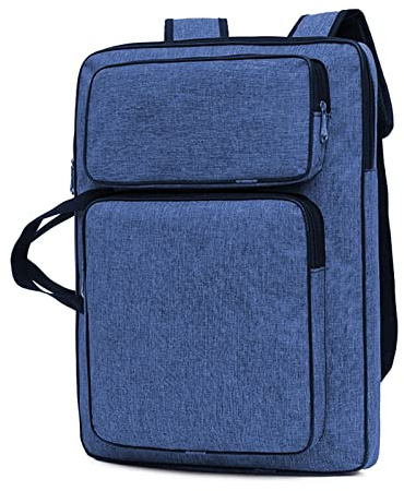 Art Portfolio Case A3 Artist Drawing Board Bag Waterproof Art Carrying Bag Portable Sketch Pad Storage Bag Artist Folder Case Tote Bag Shoulder Bag for Palette Paints Brushes Pencils (Navy Blue)