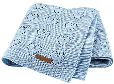 Surwin Baumwolle Strickdecke Babydecke Kuscheldecke, Mädchen und Jungen Babys Gestrickt Kinderdecke Freien Krabbeldecke Perfekt für Kinderwagen Babybett (80x100cm,hellblau)