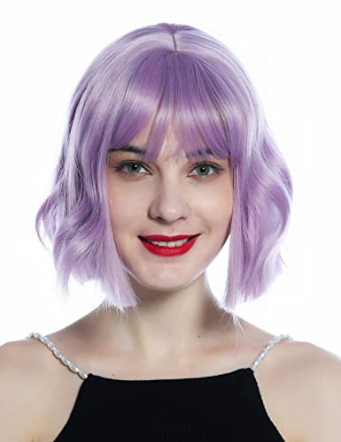WIG ME UP-SZL0671-2403/2230 Parrucca Donna Corta Ondulata Frangetta carina Lilla Mix