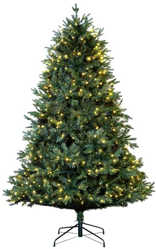 Christmas Tree World | 7ft Artificial Pre-lit Woodland Pine | Natural and Realistic Look with Bushy and Luxury Quality PVC Tips | Easy to Assemble and Take Down | 140cm Diameter