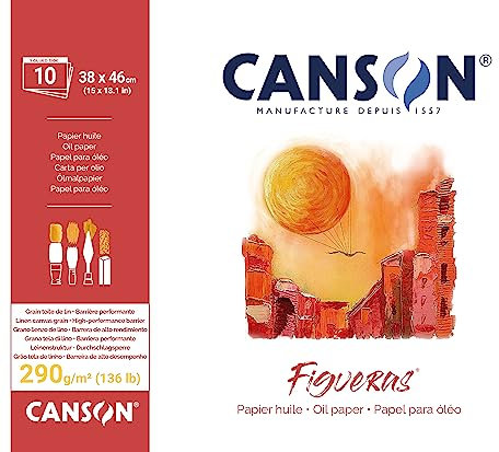 CANSON® FIGUERAS® Künstlerpapier für Öl, Acryl und Ölpastellkreide, Block 10 Blatt 38X46 cm 290G Langseitenleimung