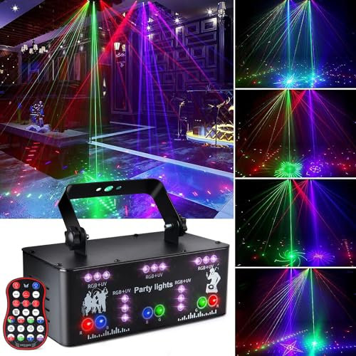Fwiull Lampes Fête Professionnelles, 21 Lentilles Lumiere Soirée, DMX 512 d'Effets Lumière, Lumière Disco RGB UV à Commande Vocale, Lampe de Scène Télécommande Halloween, Fête, Noël ‎YSH-503 Noir