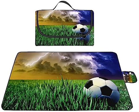 TengYuer Picknickdecke 180x200cm Stranddecke Wasserdicht Sandfrei Isoliert Faltbar Strandmatte mit Tragegriff Outdoor Campingdecke XXL für Camping Parks Strände Picknick Schwarz Weiß FußBall