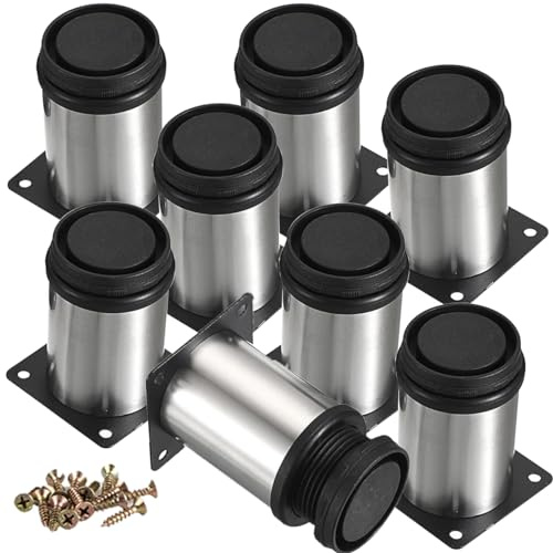 8 Inch / 20cm Metal Furniture Legs, 8Pcs Round Adjustable Stainless Steel Furniture Feet DIY Replacement Support Leg for Table Cabinet Kitchen TV Stand Desk
