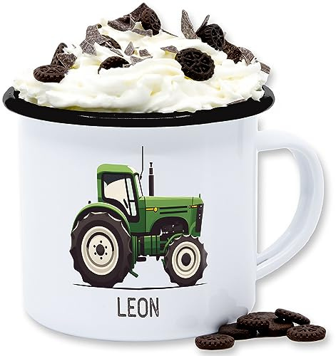 Emaille Tasse Blechtasse - Traktor mit Name personalisiert I Landwirte Geschenk Landwirt I Traktoren Geschenke Trecker I Landwirtschaft - 300 ml - Weiß Schwarz - kinder bulldog kaffeetasse bauer