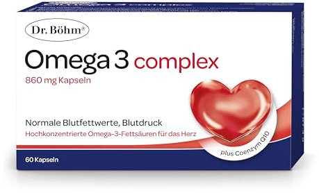 Dr. Böhm Omega 3 complex: Für Herz, Gehirn und normale Blutfettwerte (Triglyceride), mit hochdosierten Omega-3-Fettsäuren & Coenzym Q10, 60 Kapseln