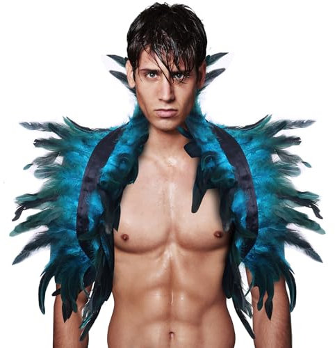 Darryy Federumhang, Feder Kostüm, Gothic Halloween Kostüm Accessoires, Feder Cape Blau, Geeignet für Halloween, Karneval, Cosplay, Maskerade, Bühnenshow (Blau)