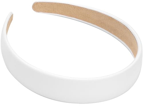 WantGor 1 Zoll PU Leder Stirnband, breite gepolsterte Haarband Mode Haarbänder niedliche Frauen Stirnbänder Urlaub DIY Haarzubehör (Weiß, M)
