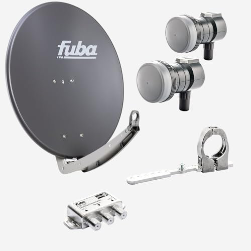 Fuba Sat Anlage 1 Teilnehmer - 2 Satelliten (z.B. Astra/Hotbird) | DAA 780 A Satellitenschüssel 80cm Alu anthrazit (Testergebnis: ausgezeichnet)* + 2X Single LNB + Multifeedschiene + DiSEqC-Schalter