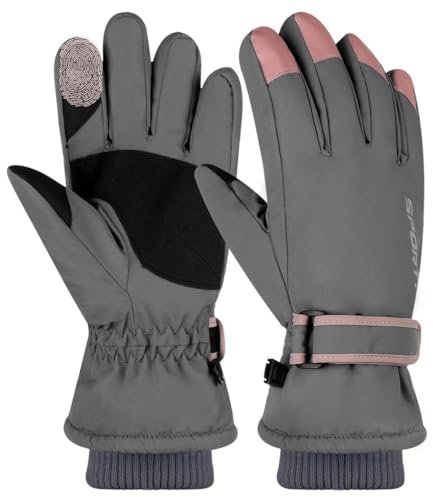 BOSREROY Verstellbare M Skihandschuhe für Damen: Touchscreen-Schneehandschuhe, winddicht und rutschfest