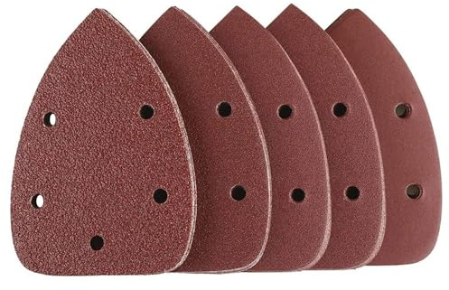 MOLENCO 50Pcs Black Decker Mouse Sander Pads, Sandpaper for Electric Sander | 90x140mm, Hook and Loop Triangle Mouse Sanding Pads for Black and Decker Detail Palm Sander, Grits 40/60/80/120/240, 5 Holes