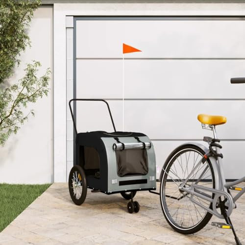 ZEYUAN Fahrradanhänger Hunde Schwarz und Grau Oxford-Gewebe und Eisen, Fahrrad Anhänger, Lastenanhänger, Handwagen, Fahrrad-lastenanhänger, Lastenfahrrad - 93853