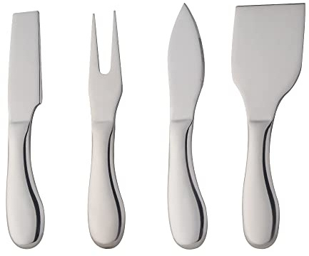 SBOMHS Käsemesser set aus Edelstahl rostfreier Käsehobel Buttermesser runder Griff mit 4 Teiliges Käseschneider set Küchen Käsebesteck 15.5 CM/6.1 Inch (Silber)