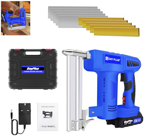 21V Staple/Nail Gun Cordless with Storage Box, 500 Staples & 500 Nails 1.5Ah Li-ion Battery and Charger 2 in 1 Electric Brad Nailer/Stapler for DIY/Woodworking/Home Improvement/Upholstery