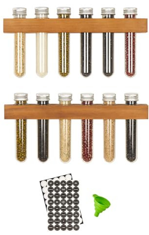 SweetSage Magnetisches Gewürzregal für Kühlschrank, 2 Stück, Holz-Gewürzregal, Dekorregal, Wandhalterung, mit Aufbewahrungsröhren und Etiketten für die Seite des Kühlschranks, Küchenschrank (2,
