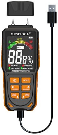 MESITOOL Moisture Meter Pin-type Wood Moisture Meter Rechargeable Digital Moisture Meter with LCD Display Suitable for Wood, Firewood, Masonry, Walls, Building Materials(MT93)