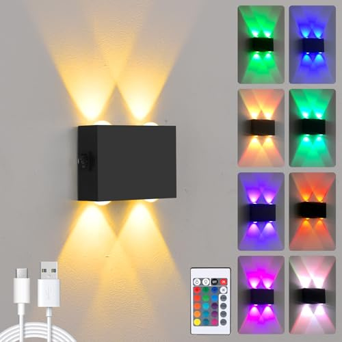 VOMI Akku Wandleuchte Innen RGB Dimmbar mit Fernbedienung, 3000K, 4000 mAh | LED USB Aufladbar Magnetische Wandlampe ohne Stromanschluss 16 Farben Deko mit Touch Schalter für Gaming Zimmer