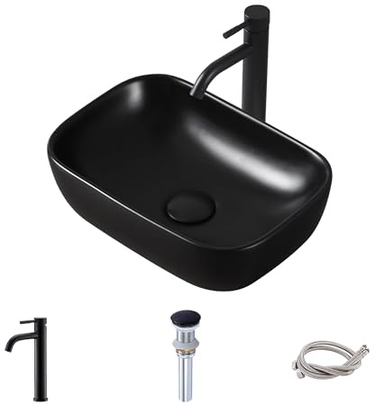MAISINK Black Vessel Sink 14.5x10 Small Bathroom Sink Above Counter 14 Inch Black Ceramic Porcelain Small Vessel Sink Bowl for Vanity Wash Basin