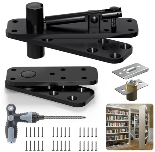 Aglehome Cerniera a perno, cerniera per porta nascosta resistente, per porta segreta in legno, hardware per porta girevole per libreria con porta nascosta, rotazione a 360 gradi, sistema di cerniere