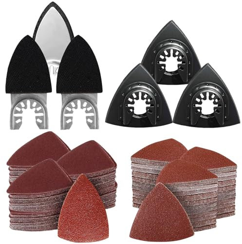 Lot de 150 plaques abrasives multi-outils pour ponceuse Delta, support de ponçage à 3 doigts et 3 disques abrasifs triangulaires, 150 feuilles de papier abrasif, avec grain 60/80/100/120/240