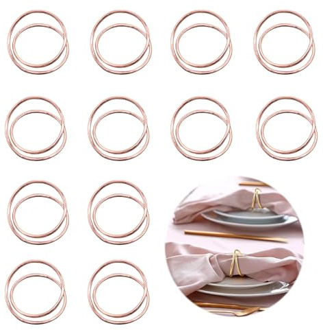 HSTWODE 12 Stück 3 Farben Serviettenringe, Gefederte Serviettenringe, serviettenringe Hochzeit, Serviettenring, Servietten Ringe, Servietten Ring, Servietten Ring Gold (Roségold, Groß)