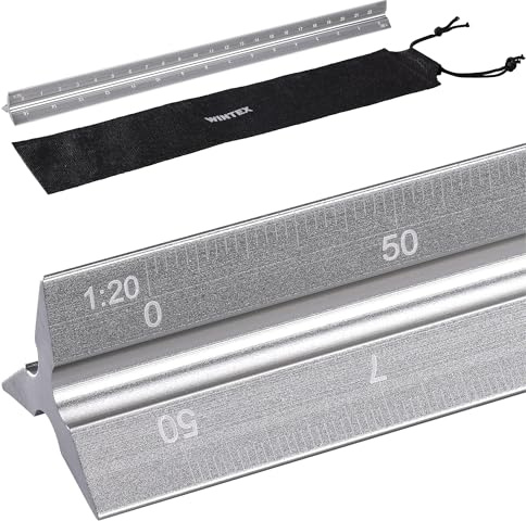 Wintex Dreikantmaßstab Silber - Hochwertiges Aluminium Lineal 30 cm - Präzise Messungen dank Laser-Cut - Rutschfestes Metalllineal - Maßstab Lineal - Mit Aufbewahrungstasche