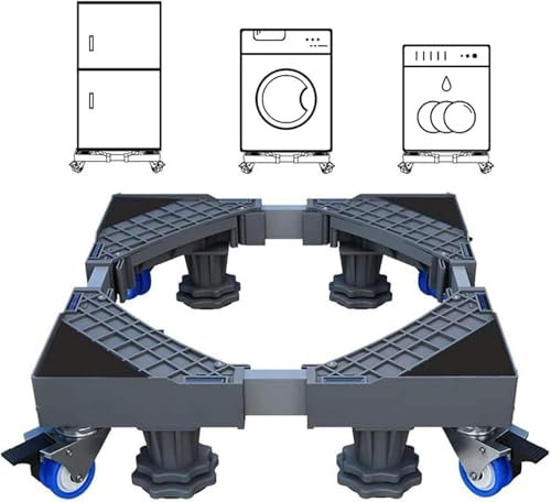 Afoxon Washing Machine Stand Multi-functional Movable Adjustable Base Mobile Roller with 4 Locking Rubber Wheels and 8 Strong Feet Size - Verified Lab Test Supports + 800 lb